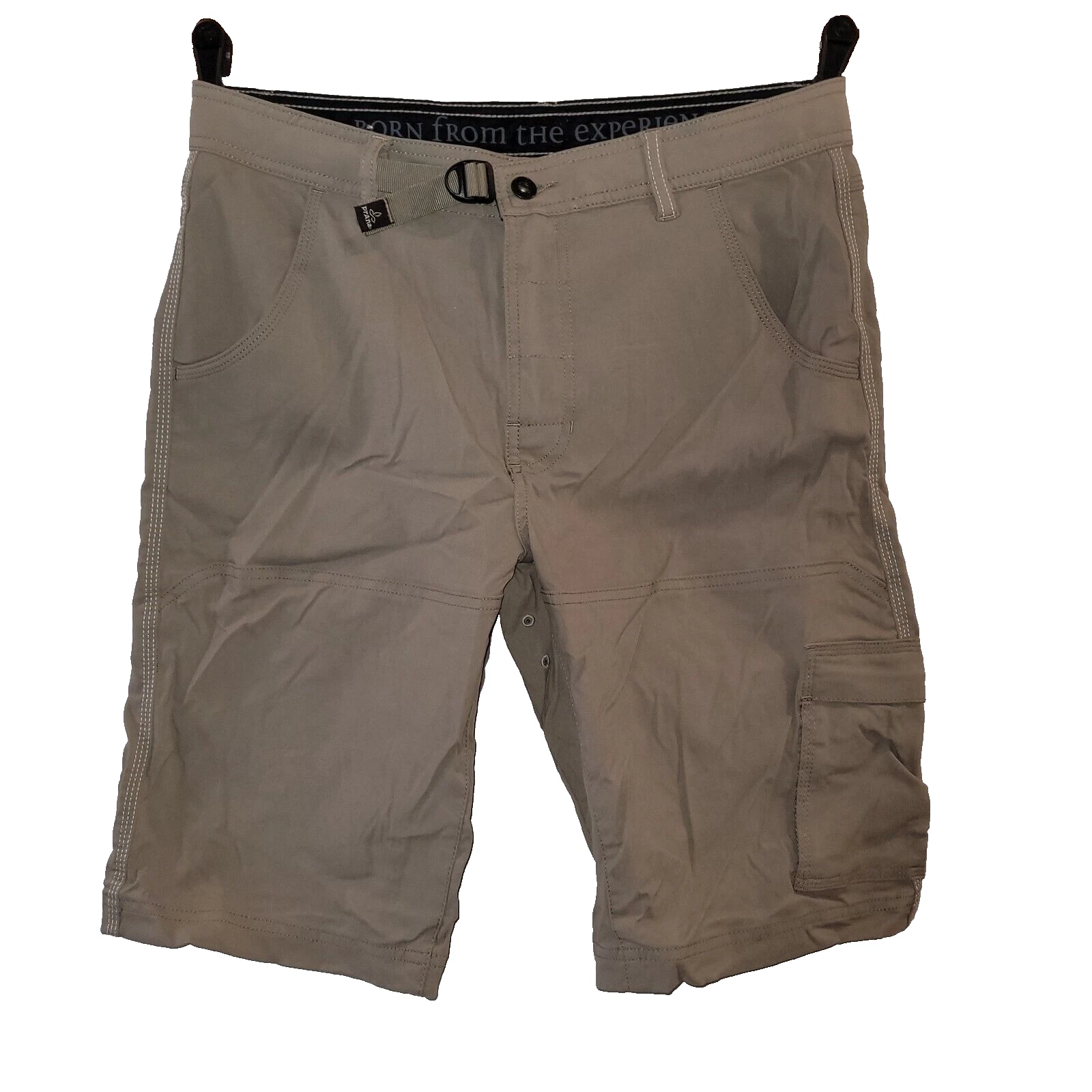 prAna M Stretch Zion Shorts Cargo Pocket Nylon Belted Hiking Gorpcore 11.5" Inse