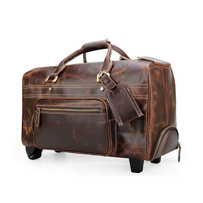 Men's Leather Rolling Duffle Bag Trolley Wheeled Carry On Luggage ...