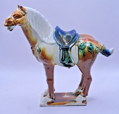 Vintage Chinese Warrior horse porcelain cartouche on bottom Ex. condition