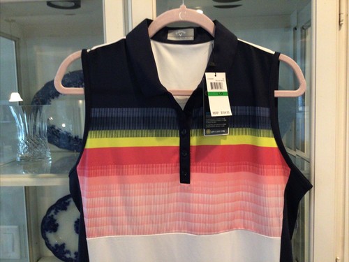 Vestido de golf Callaway estampado a rayas degradado cuello grande Opti-dri UPF 50 nuevo con etiquetas - Imagen 3 de 4