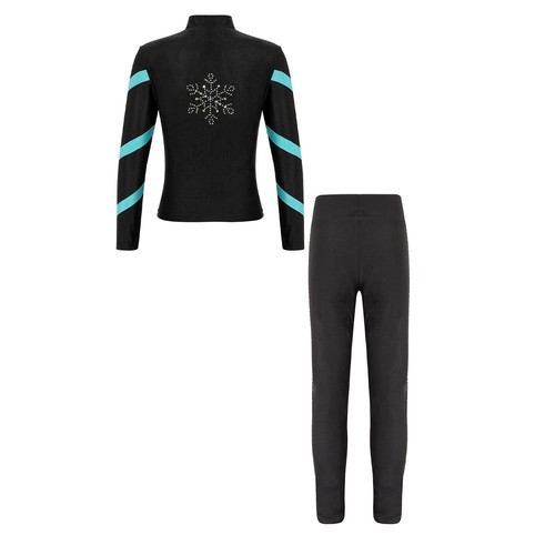 Kids Girls Outfit Shiny Outfits Black Pants Set Color Block Sportwear Trousers - Picture 9 of 57