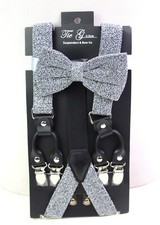 NWT Tie G U. Style GLITTER SILVER VELVET CLIP Y-BACK SUSPENDERS BOW TIE 82T