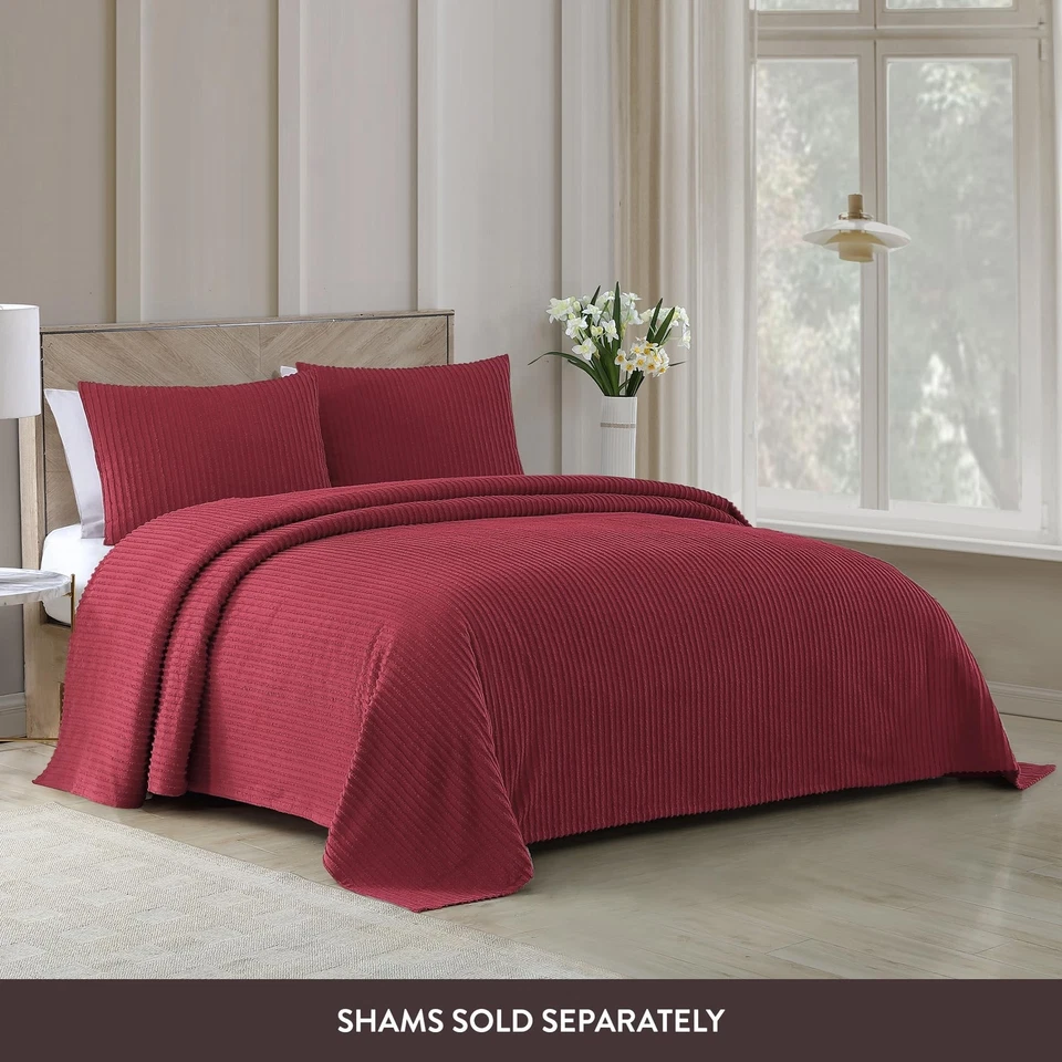 Beatrice Home Fashions Channel Chenille Bedspread, Queen, Burgundy - Image 3 of 4