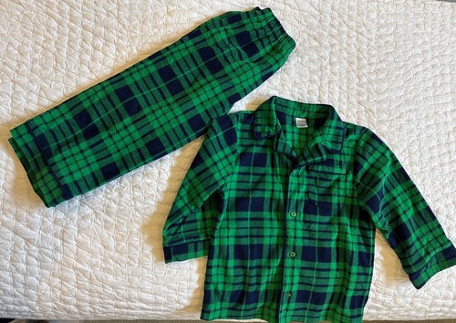 Gap Kids Boys 4 Green & Navy Blue Plaid Flannel Pajamas