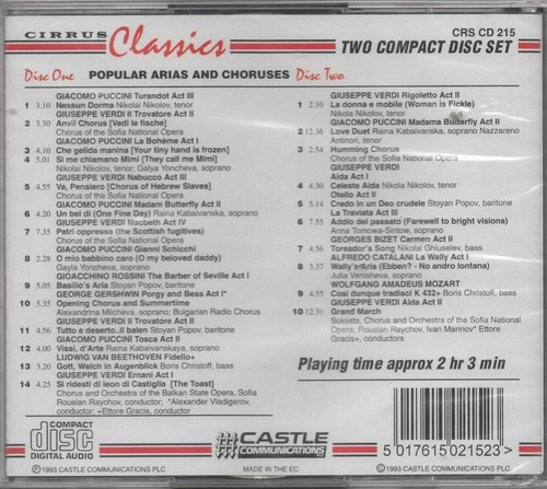 Popular Arias & Choruses NEU 2CDs Nessun Dorma La Donna E Mobile Celeste Aida - Bild 2 von 2