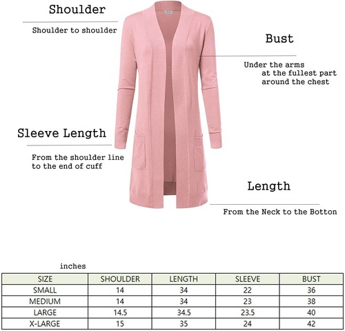 Women's Open Front Long Sleeve Knee Length Stretchy Knit Cardigan with Pockets - Picture 2 of 25