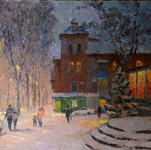 Oil Painting On The Eve Of The New Year Holidays Serdyuk B. Unframed nSerb181 - Picture 4 of 7