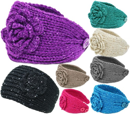 Glitzer Winter Stirnband gestrickt Damen Ohrenwärmer gehäkelt Headwrap - Bild 1 von 27