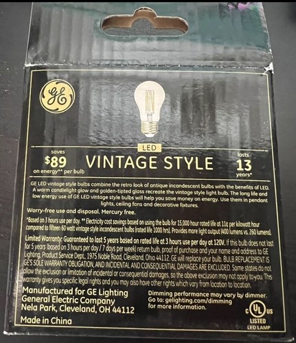 GE LED Vintage Style Warm Candle Light Dimmable 60w Amber 400 Lumens 2 Bulbs - Picture 2 of 2