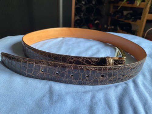 Men’s Belt Martin Dingman Bolivian Caiman Crocodile Belt 34 Brown Gold Buckle