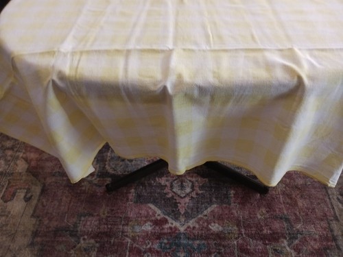 Vintage Yellow & White Plaid Cotton Tablecloth 76" x 60" - Picture 3 of 4