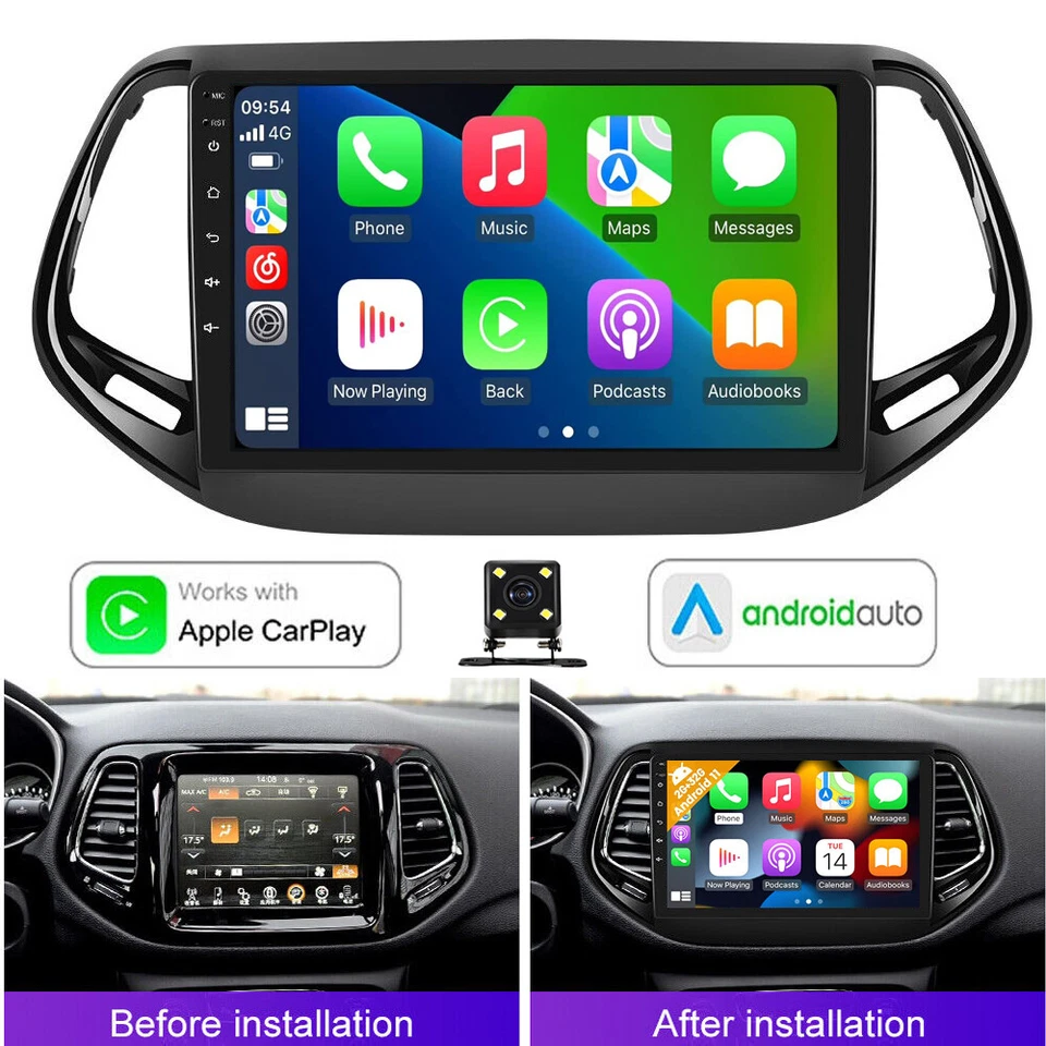 Navegação de rádio estéreo carro Apple Carplay para Jeep Compass 2017-2019 Android 13 10.1" - Imagem 3 de 4
