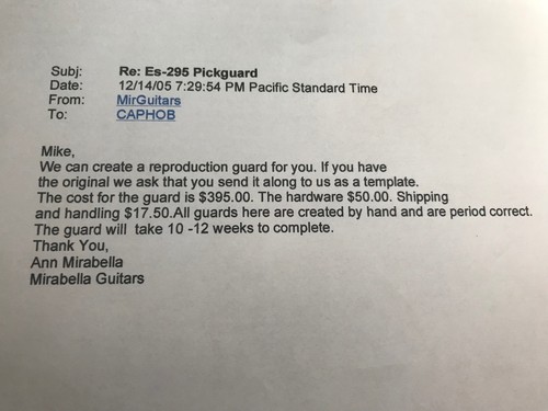 ES-175 - ES-295 1958 Pickguard with Mounts made for Gibson Guitar Project NEW - Picture 8 of 8