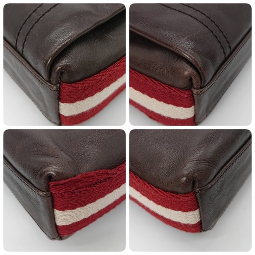 BALLY Shoulder Bag Small Trainspotting Brown Leather Red White Strap China - Picture 11 of 24