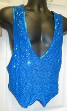 NWOT Dance Sequin Front pullover spandex back Vest Unisex Men's medium RoyalBlue