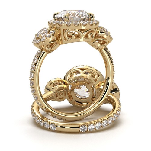 3Stone Round Diamond Engagement Ring Gold CVD Lab Created GIA F-VVS1 3.85Ctw - Bild 6 von 12