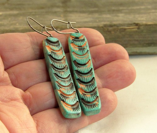 Pendientes de barra camuflaje colgantes camuflaje textura vieira mujer hechos a mano porcelana - Imagen 4 de 5