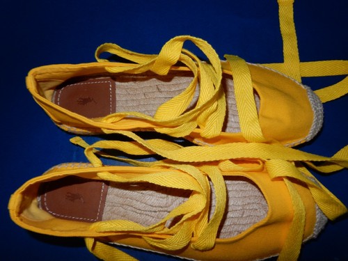 NWOB Ralph Lauren Polo Yellow Canvas Ankle Wrap Espadrilles - 8.5 - Picture 4 of 6