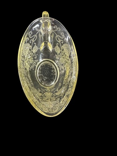 Vtg Hazel Atlas Yellow Gravy Boat Florentine 2 Yellow Collectible Glass Floral - Picture 5 of 6