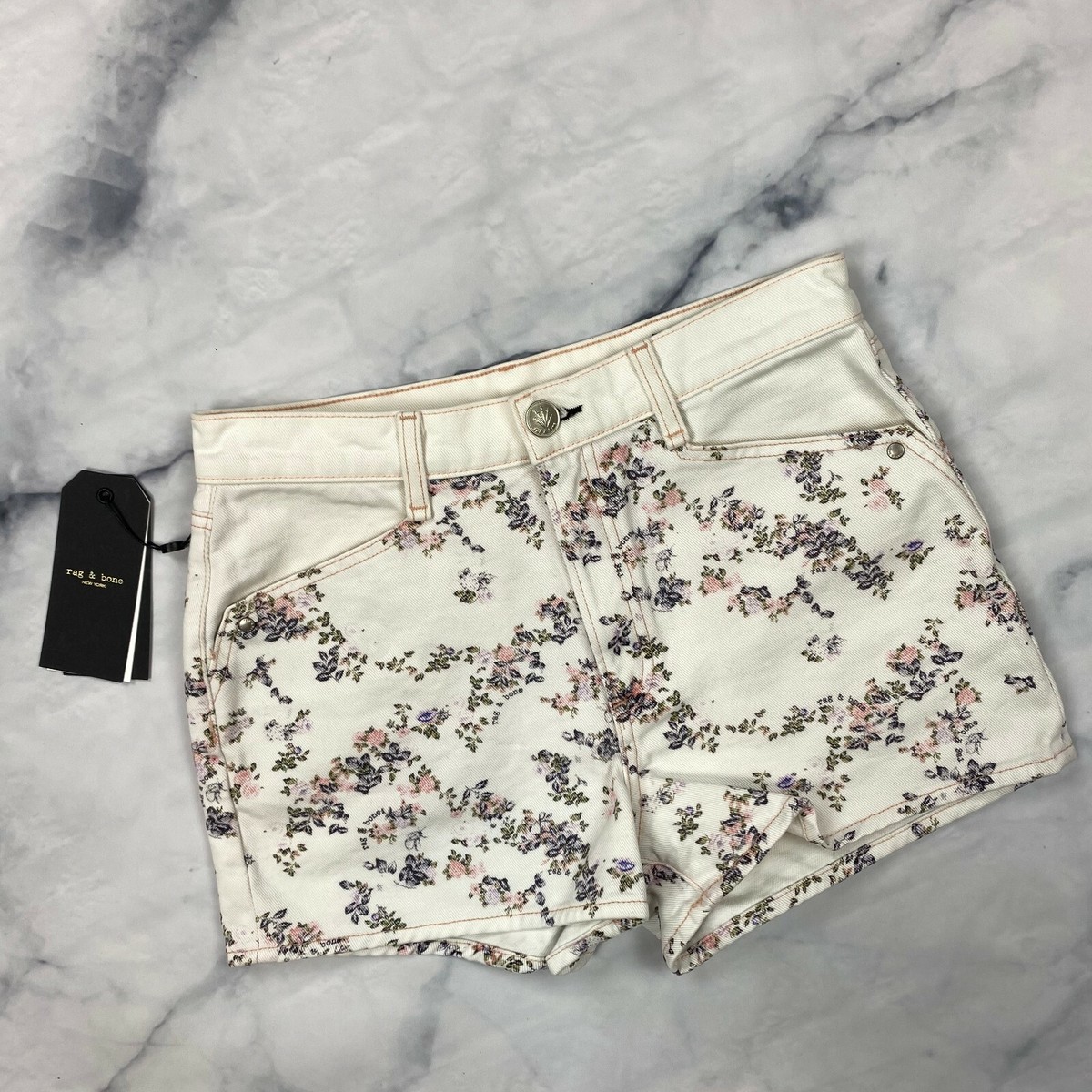 【mahagrid】24SS★ FLEUR BONES SHORT Rag & Bone Denim Shorts Size 27 Womens High Rise Floral Jean