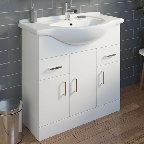 Bathroom Sink Cabinet Vanity Unit White Basin Storage Furniture Door Sink Toilet - Picture 7 of 159