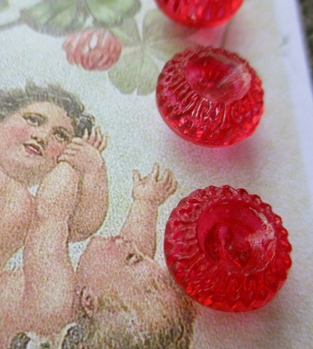 Set of 6~Vintage 7/16" Painted Red Crystal Acorn top Glass Buttons - NOS - Picture 2 of 2