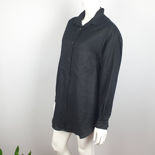 Dissh Size 6 Oversized Linen Shirt Button Up Long Sleeve Collar Black Women - Bild 4 von 11