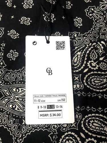 Cactus Boys' Short Sleeve Paisley Button-Down Shirt - Black, Size 11-12 (Viscose - 第 3/10 張圖片