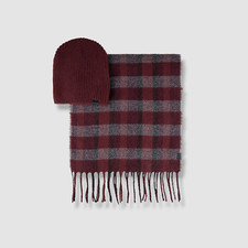 54 Kenneth Cole Reaction Unisex Men's Red Check Knit Wrap Scarf Beanie Set OS