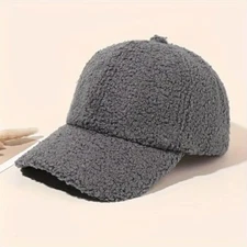 Gray Cozy Sherpa Fleece Baseball Cap Winter Warm Soft Hat Adjustable Unisex