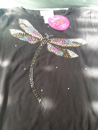 BNWTS QvC Quacker Factory BEADED DRAGONFLY TOP 3/4 SLEEVED BLACK size SMALL 14 - Picture 14 of 21
