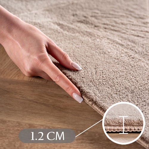 Skandinavischer Teppich Boho Design Einfarbig Beige und Creme Waschbarer Teppich - Bild 5 von 12