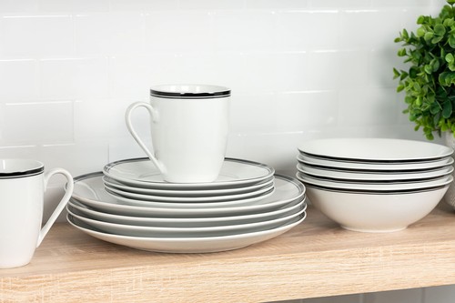 Caf Stripe 16 Piece Coupe Dinnerware Set Black - Picture 5 of 11