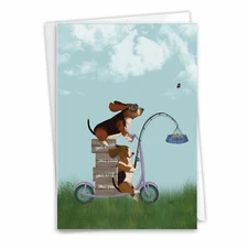 Bon Voyage-Bike Chaser Pups: Hilarious Single Card with Envelope