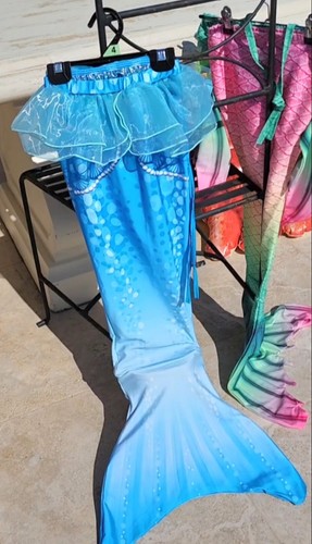 Kids Girls Blue Mermaid Costume Swimming Tail, Bikini Set - Bild 4 von 8