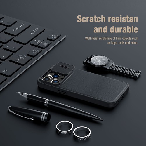 Vegan Leder Flip Case für iPhone 15 Pro Max Slide Cover Kameraschutz - Bild 6 von 24