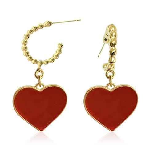 14K Gold Plated Small Enamel Red Heart Hoop Huggie Earrings Minimalist Tiny Red