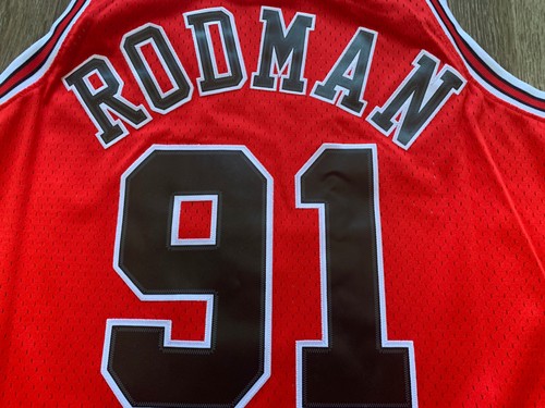 100% Authentic Dennis Rodman Chicago Bulls Road Red Swingman Jersey Throwback - Picture 5 of 8