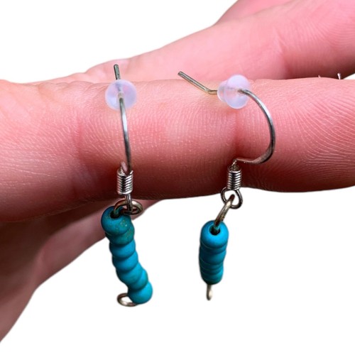 Turquoise Bead & 925 Sterling Silver Earrings Handmade Jewelry Gift For Friend - Picture 5 of 13