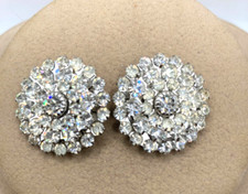 Vintage Silver Tone Glass Rhinestones Shoes Clips 1"