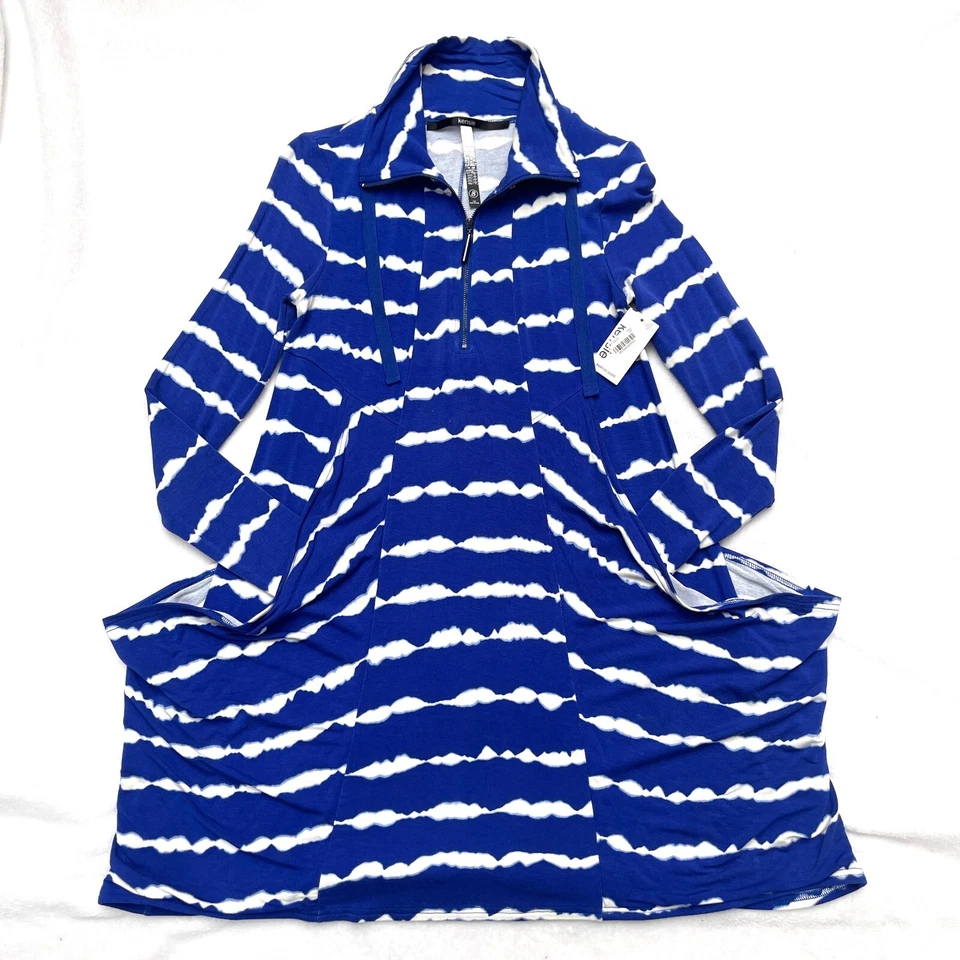 NUEVO CON ETIQUETAS Kensie Llamativo Azul Combo Punto Media Cremallera Vestido con Bolsillos S Foto 3 de 4