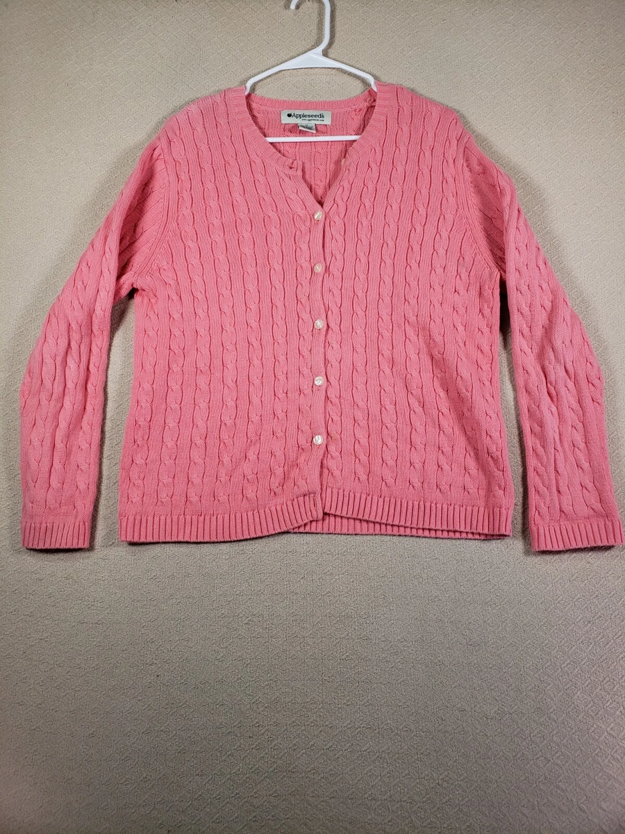 Appleseeds Sweater Womens Medium M Cable Knit Button Up Pink