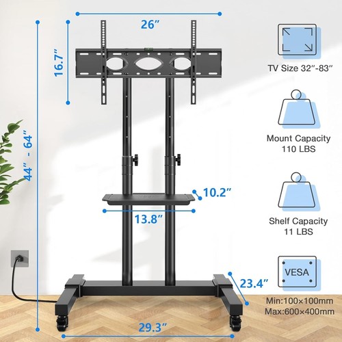 Height Adjustable Mobile TV Stand for 32-83'' TVs - Stable & Convenient Design - Picture 9 of 9