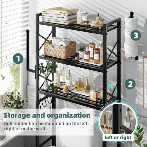 Heavy Duty 3 Tier Over The Toilet Storage Rack with Toilet Paper Holder - Black - Bild 6 von 9