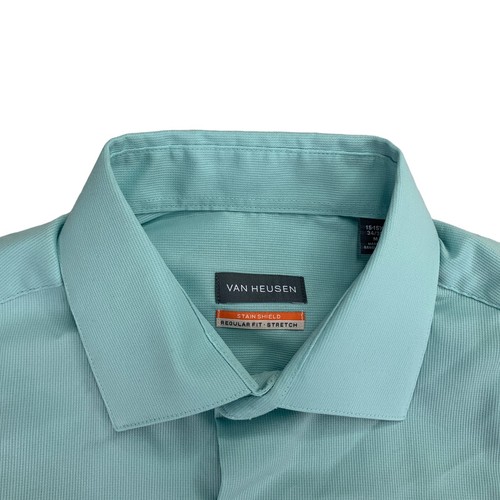 Van Heusen Mens Stain Shield Regular Fit Dress Shirt Teal Blue 15-15.5 34/35 - Picture 3 of 4