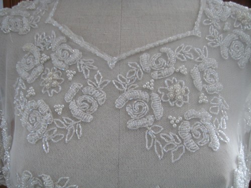 Seltener Vintage weiße Perlenperle Blumen Abendkragen Kreuzfahrt Hochzeit durchsichtig Capelett - Bild 12 von 12