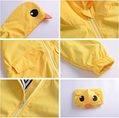 Toddler Baby Boy Girl Duck Rain Jacket Cute Cartoon Animal Raincoat Hoodie Kids - Picture 4 of 12
