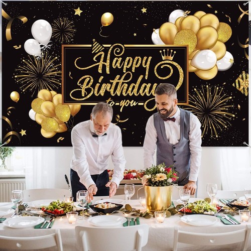Glittering Balloons & Fireworks Birthday Backdrop Banner - Elegant Decoration - Picture 5 of 9