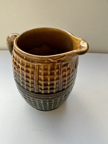 Vintage Retro Majolica Barrel Jug Pitcher Lead Glazed c1870s English Lattice - Picture 6 of 14