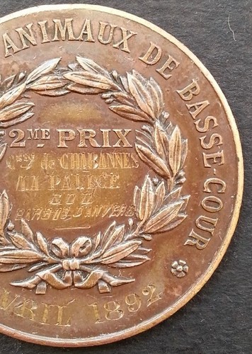 MEDAILLE SOCIETE NATIONALE ACCLIMATATION Exposition Animaux Basse Cour 1892 COQ - Imagen 7 de 16